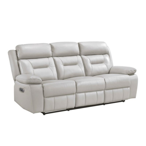 Luxe Leather Reclining Power Sofa Light Grey